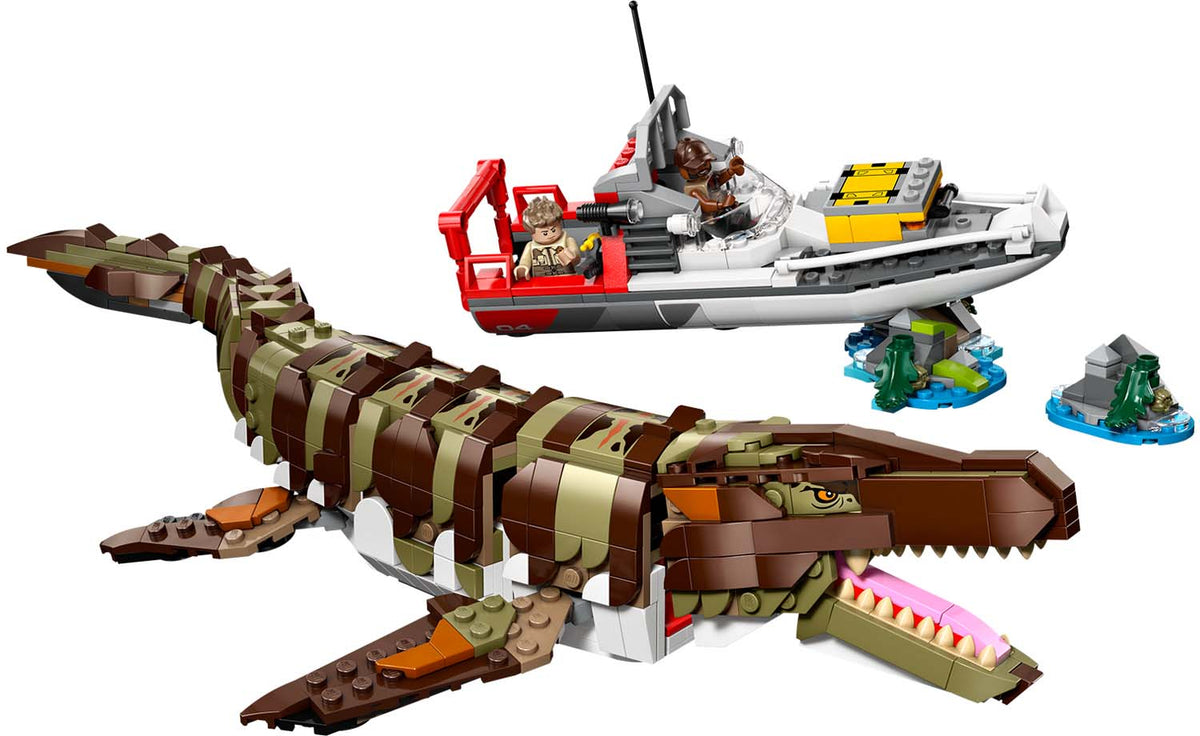 LEGO Jurassic World Brick-Built Mosasaurus Boat Mission 76974
