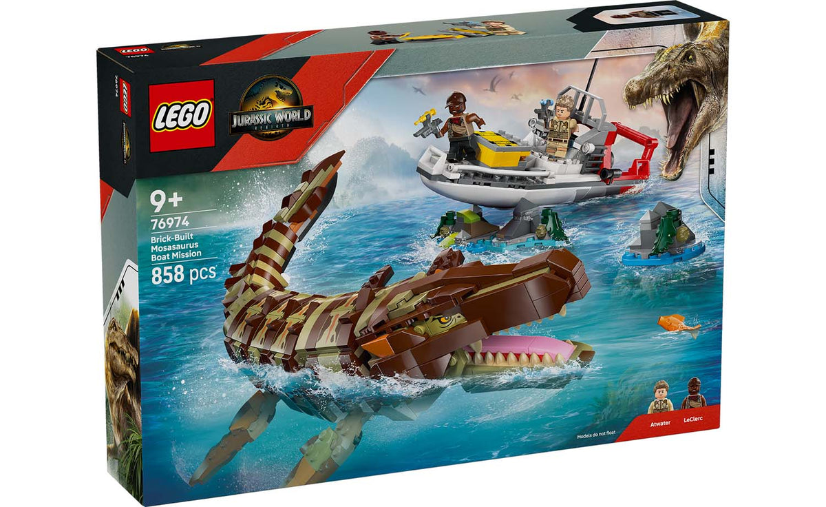 LEGO Jurassic World Brick-Built Mosasaurus Boat Mission 76974