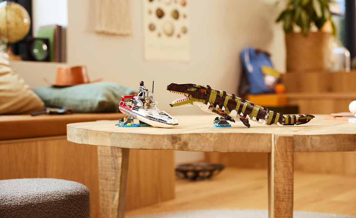 LEGO Jurassic World Brick-Built Mosasaurus Boat Mission 76974